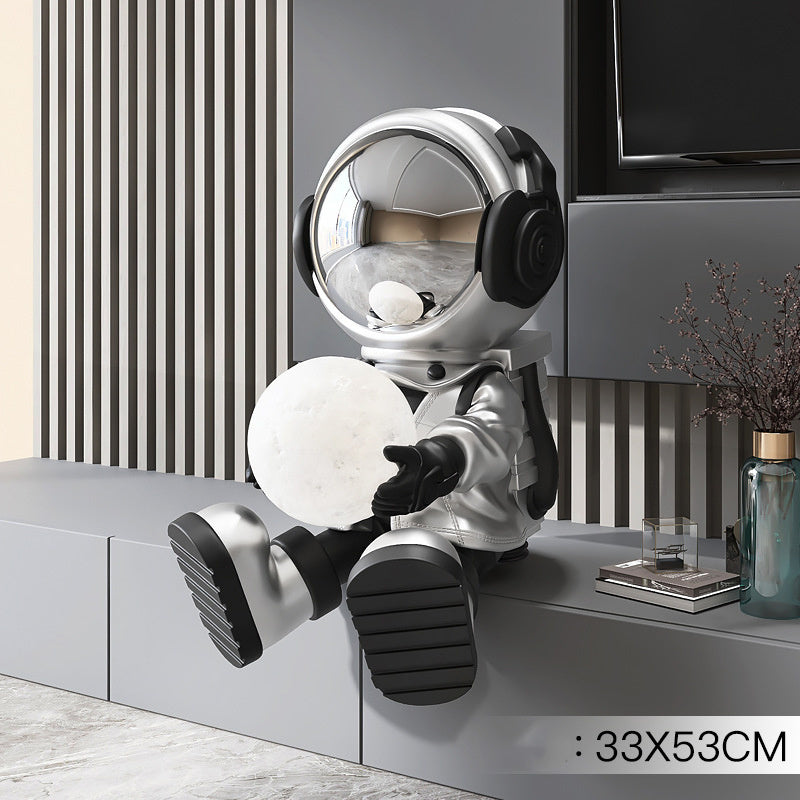 Astronaut Decorative Figurine - Eco-Friendly Blue & Gold Resin Sculpture