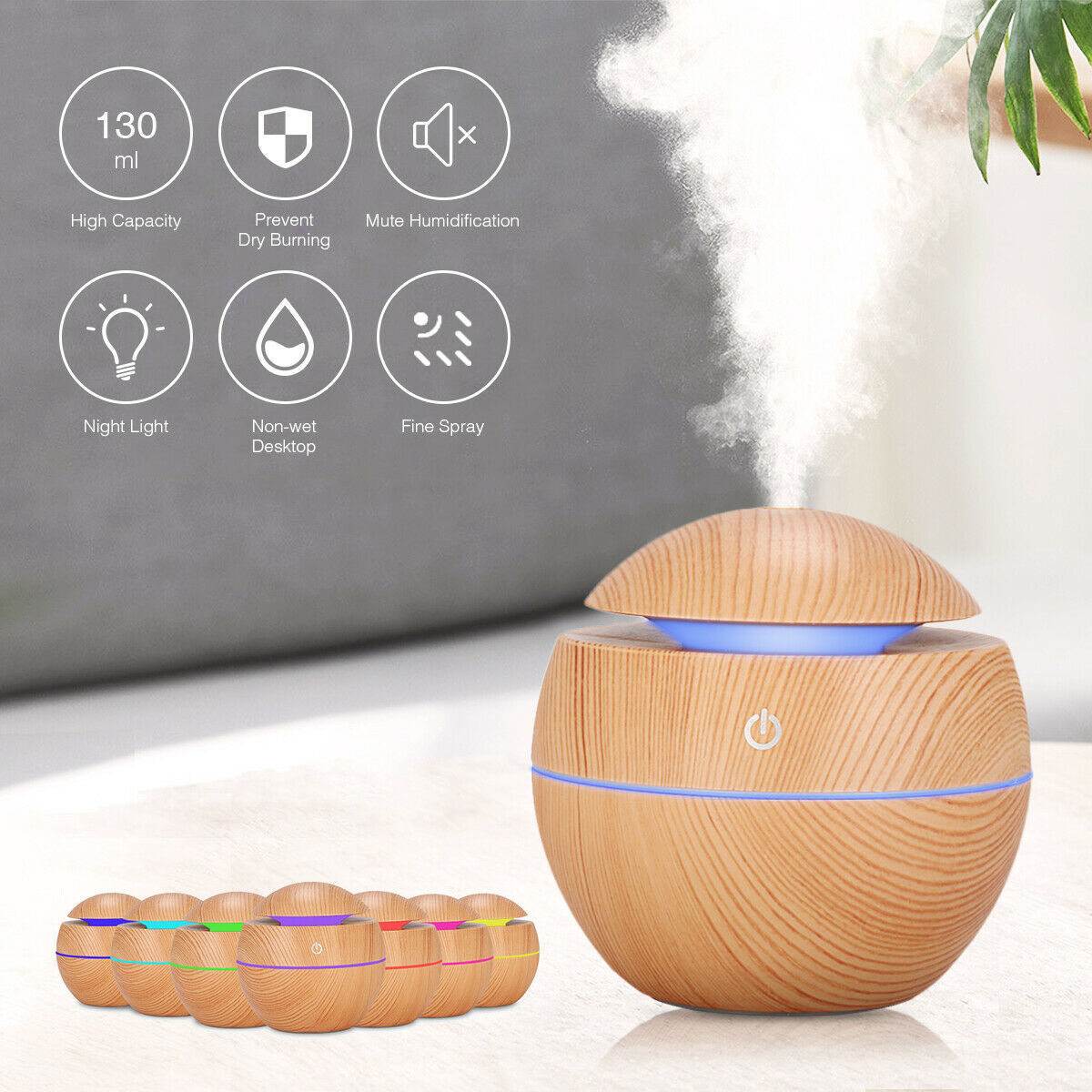 Spherical LED Essential Oil Diffuser with Wood Finish