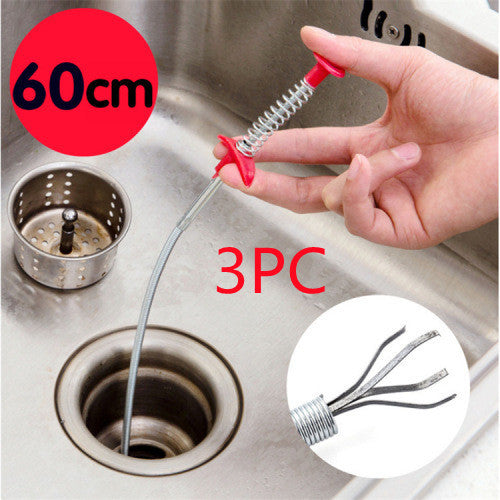Eco-Friendly Drain Clog Remover Tool - Metal Shaft, Red Handle, 60cm