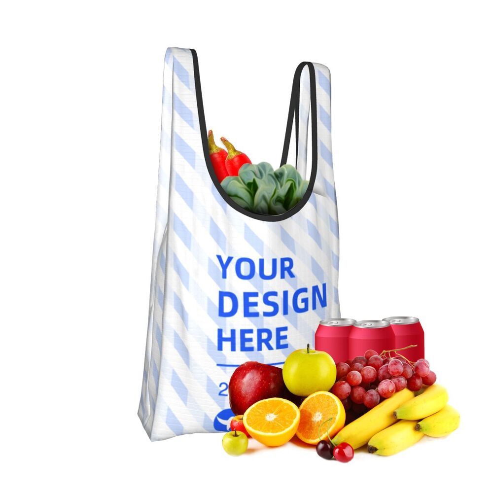 Eco-Friendly Reusable Shopping Tote Bag - White with Blue Stripes