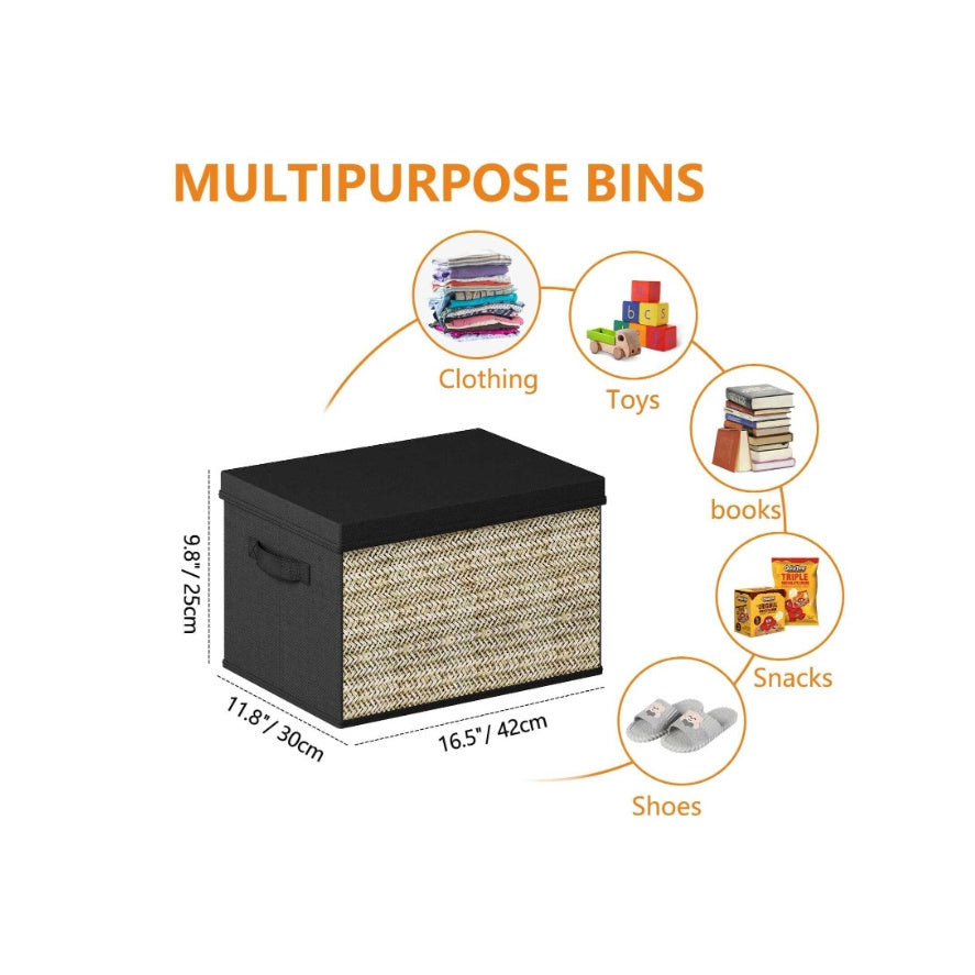 Eco-Friendly Black Storage Organizer with Natural Fiber Panels