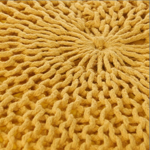 Eco-Friendly Knitted Yellow Pouf - Versatile Home Decor