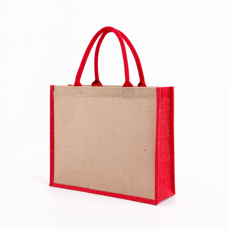 Eco-Friendly Reusable Tote Bag - Natural Beige with Green Trim