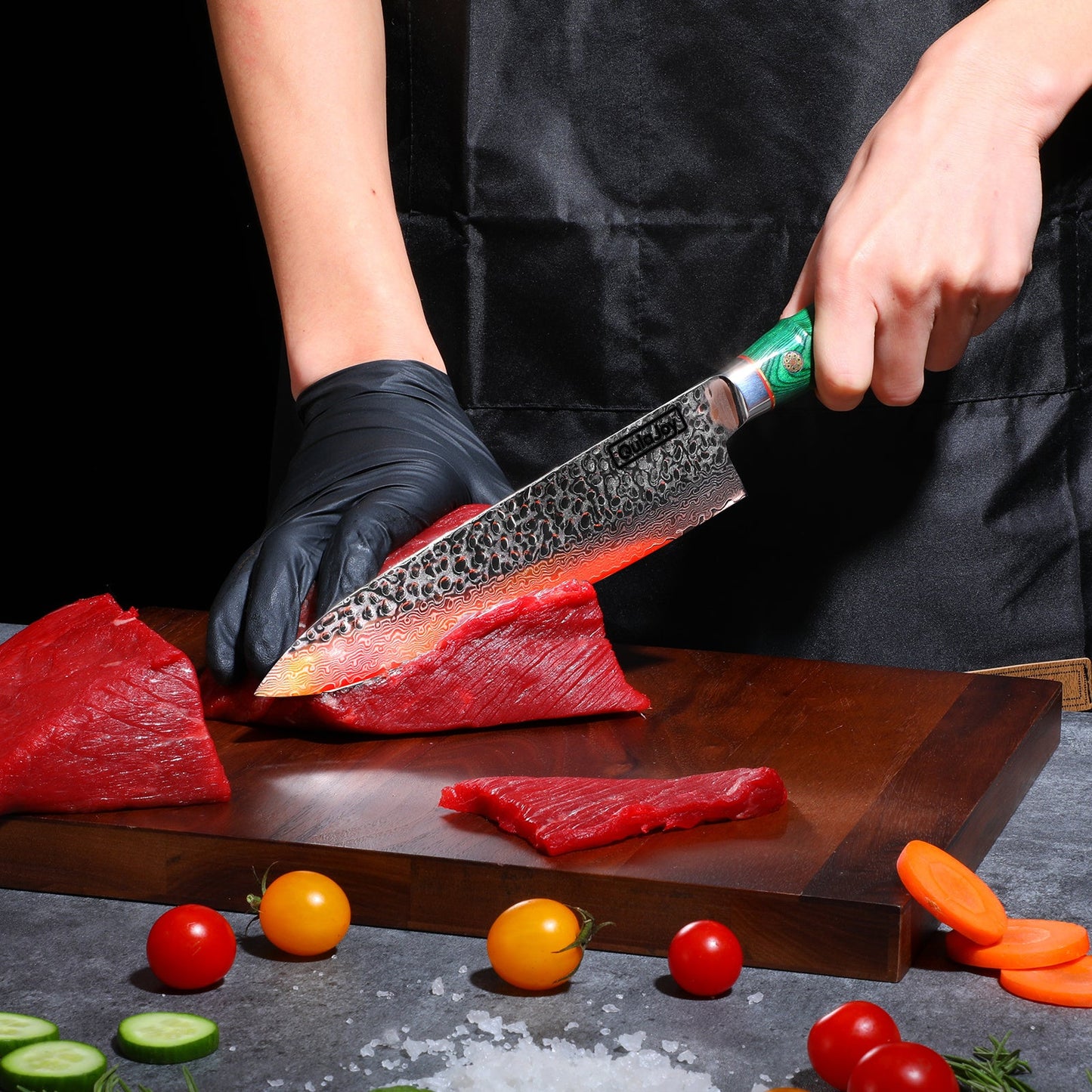 Premium Damascus Steel Kitchen Knife with Green Handle