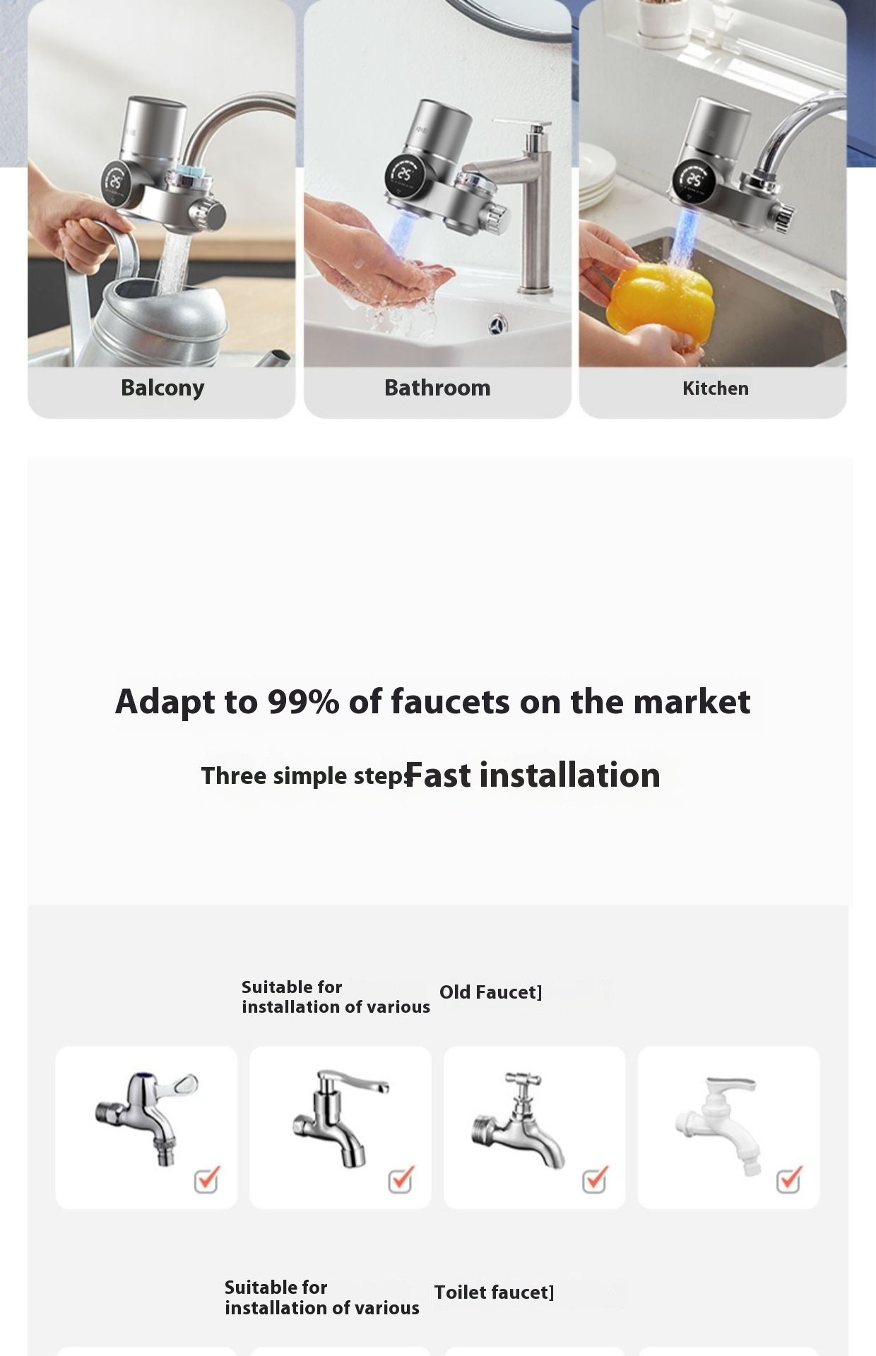 Compact Silver Faucet-Mounted Water Purifier with UV Sterilization