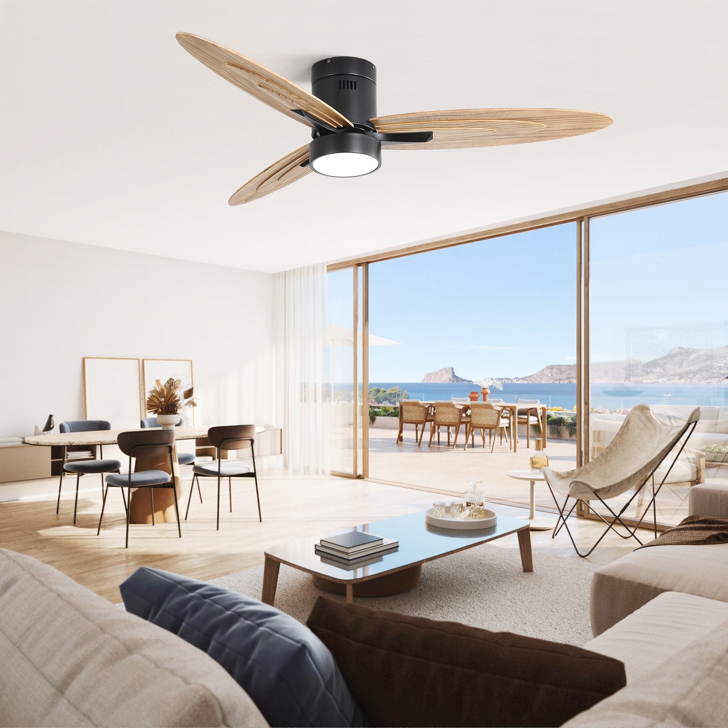 Eco-Friendly Ceiling Fan with Light - Black & Natural Wood