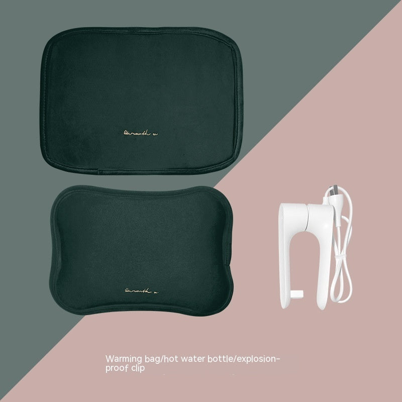 Eco-Friendly Electric Hot Water Bottle - Dark Green Fabric-Covered