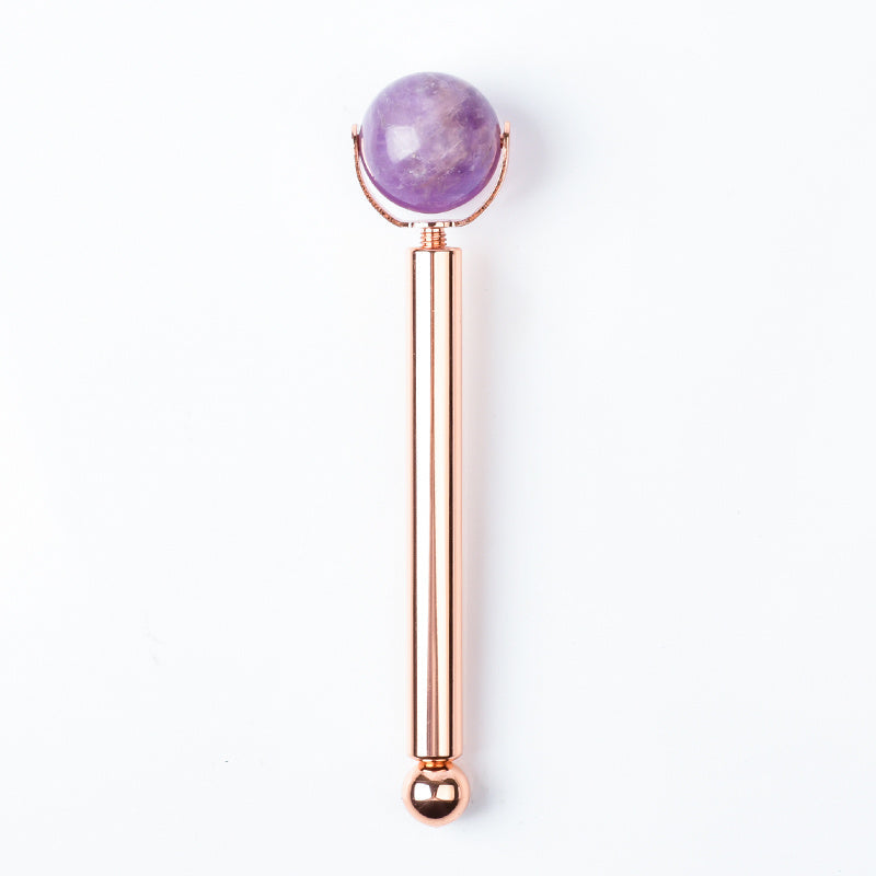 Rose Gold Facial Roller with Interchangeable Stone Heads for Wellness