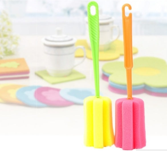 Eco-Friendly Bottle Cleaning Brush with Reusable Sponge and Plastic Handle