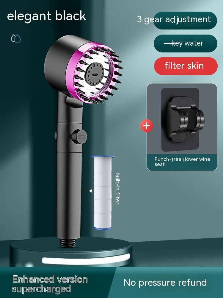 Water-Saving Black Handheld Showerhead with Built-In Filter