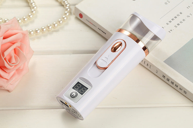Pink Handheld Mist Sprayer with Digital Display for Skincare and Hydration