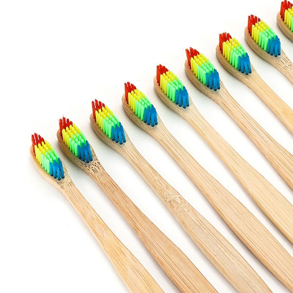 Eco-Friendly Bamboo Toothbrush with Multicolored Bristles
