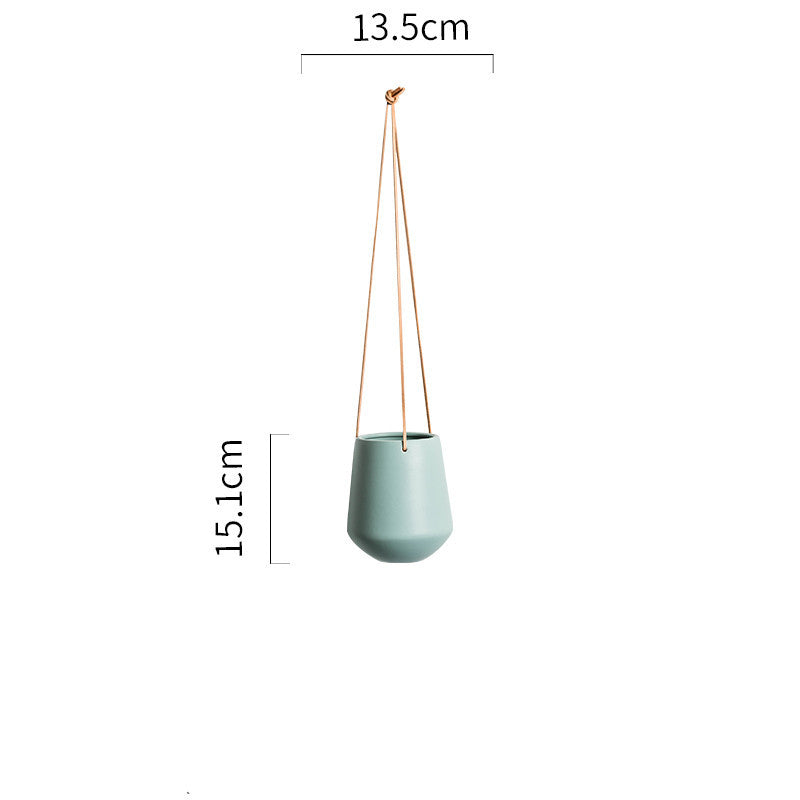 Eco-Friendly Ceramic Hanging Planter - White, Rounded Tapered Design