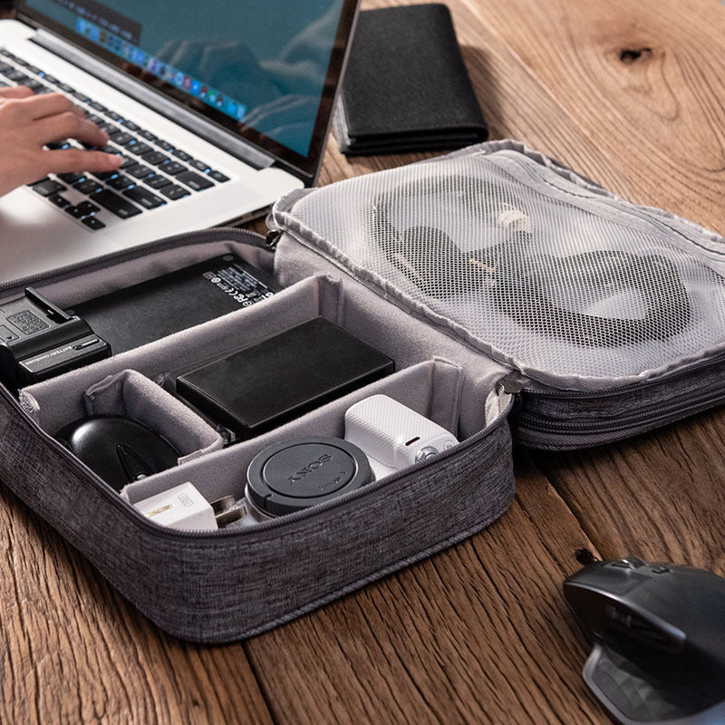 Gray Rectangular Cable Organizer Bag for Electronics