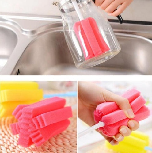 Eco-Friendly Bottle Cleaning Brush with Reusable Sponge and Plastic Handle