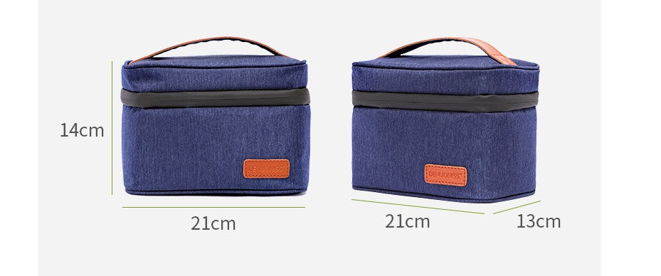 Eco-Friendly Travel Toiletry Bag - Blue Canvas with Brown Accents