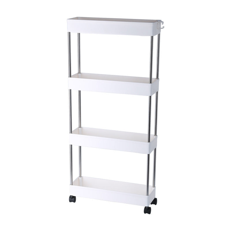 Space-Saving White Rolling Storage Cart with Durable Metal Frame