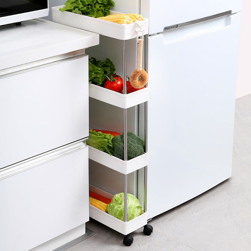 Space-Saving White Rolling Storage Cart with Durable Metal Frame