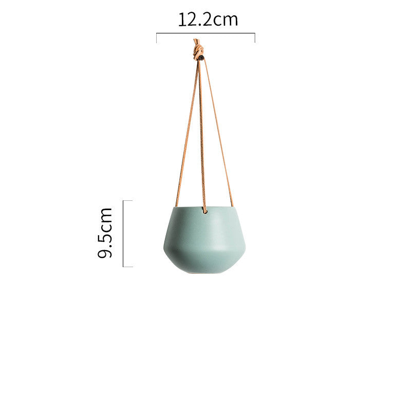 Eco-Friendly Ceramic Hanging Planter - White, Rounded Tapered Design