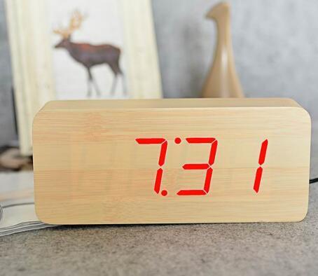 Eco-Friendly Wooden Digital Alarm Clock with LED Display