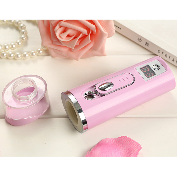 Pink Handheld Mist Sprayer with Digital Display for Skincare and Hydration