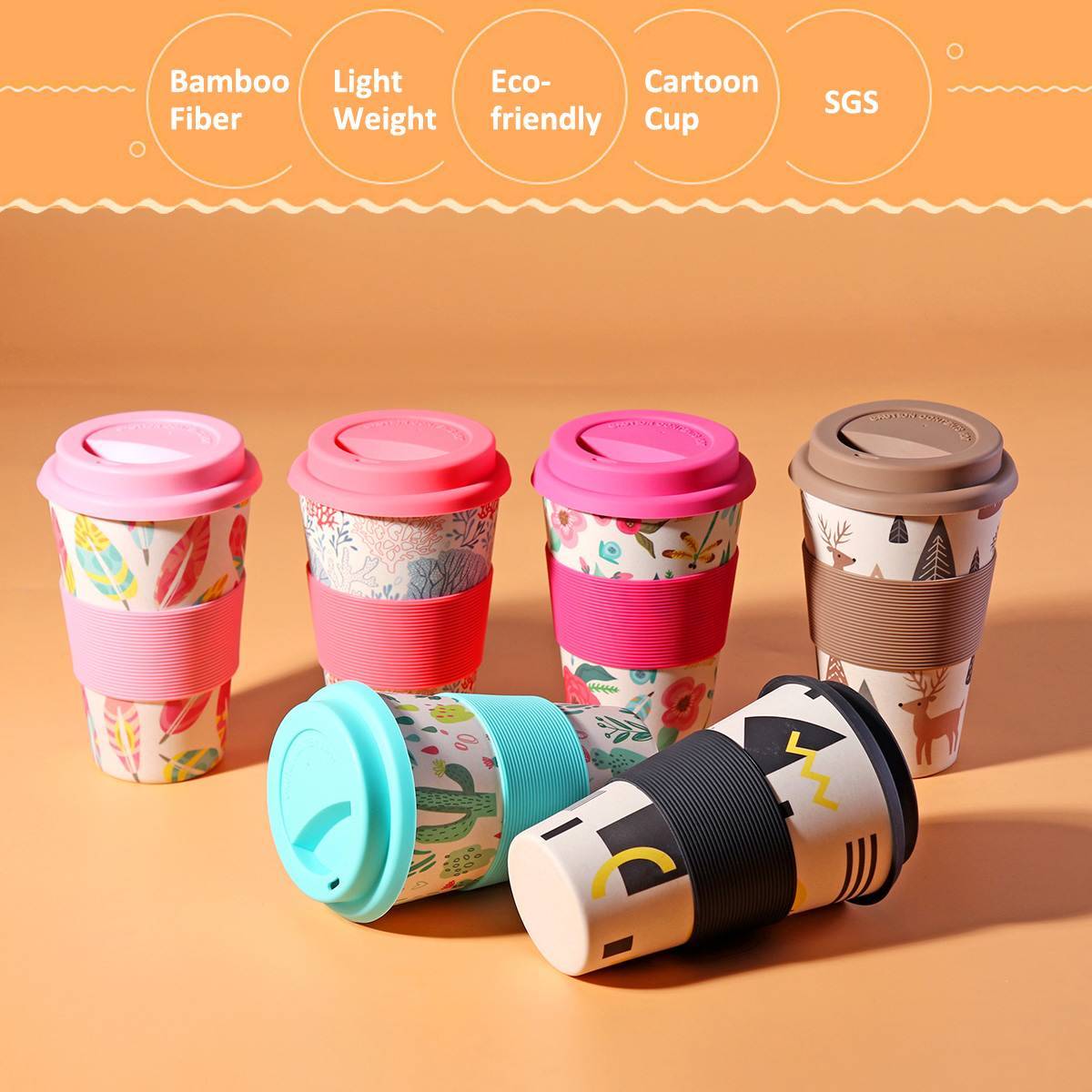 Eco-Friendly Reusable Travel Mug - Multicolored Floral with Pink Lid