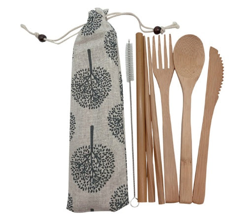 Eco-Friendly Bamboo Reusable Cutlery Set with Portable Pouch