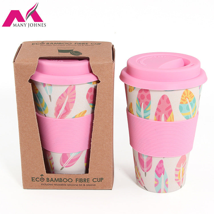 Eco-Friendly Reusable Travel Mug - Multicolored Floral with Pink Lid