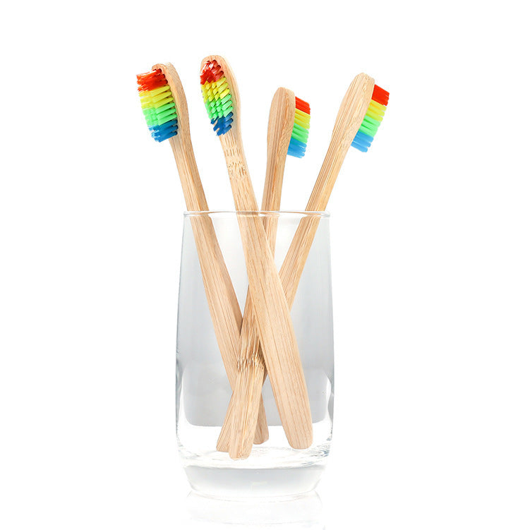Eco-Friendly Bamboo Toothbrush with Multicolored Bristles