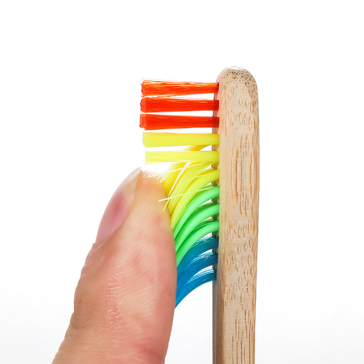 Eco-Friendly Bamboo Toothbrush with Multicolored Bristles