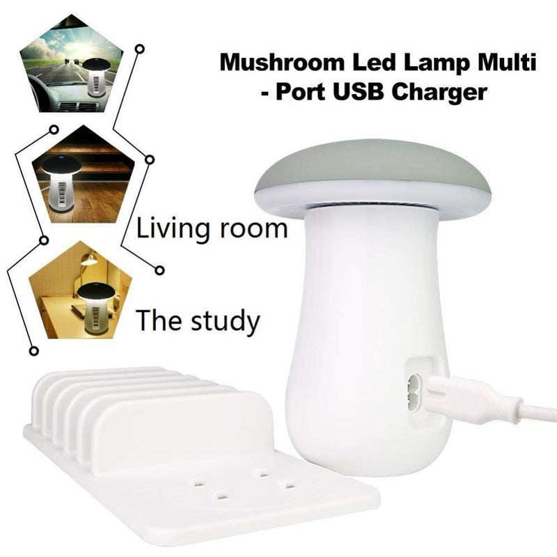Mushroom LED Lamp with Charging Station - Energy Efficient Desk Light