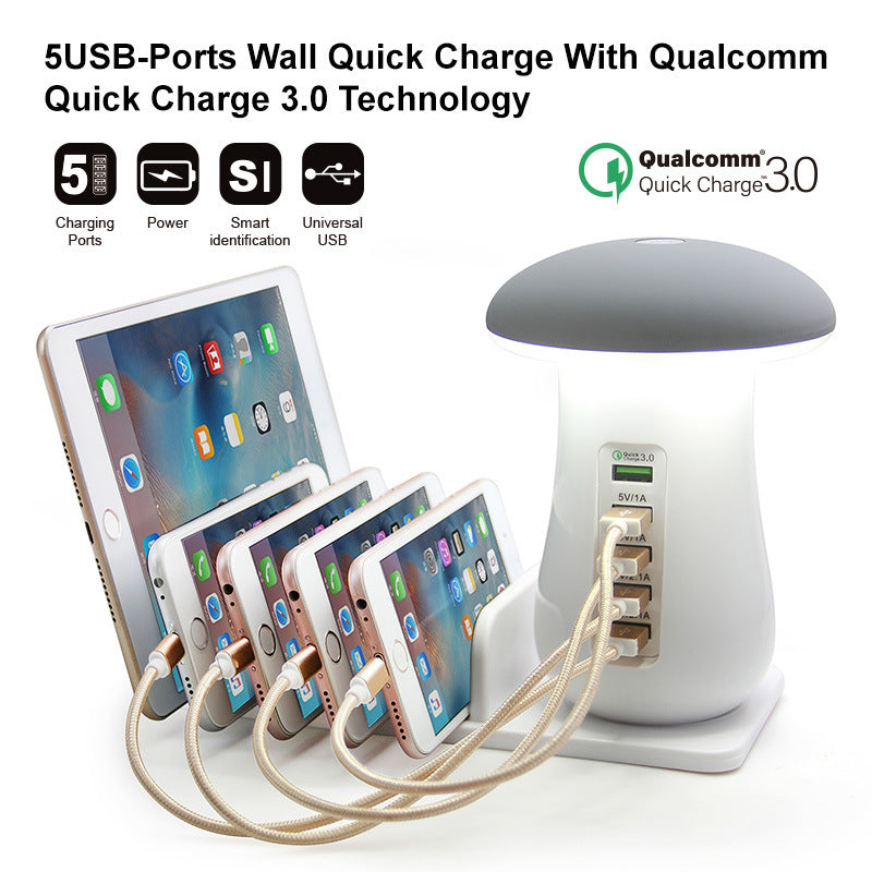 Mushroom LED Lamp with Charging Station - Energy Efficient Desk Light