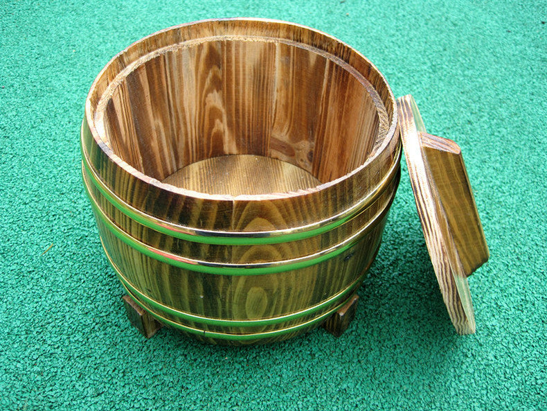 Natural Wood Foot Soaking Tub with Metal Accents