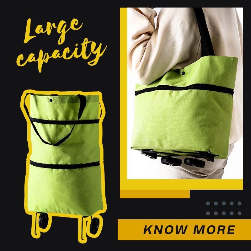 Eco-Friendly Convertible Shopping Bag with Wheels - Green Tote