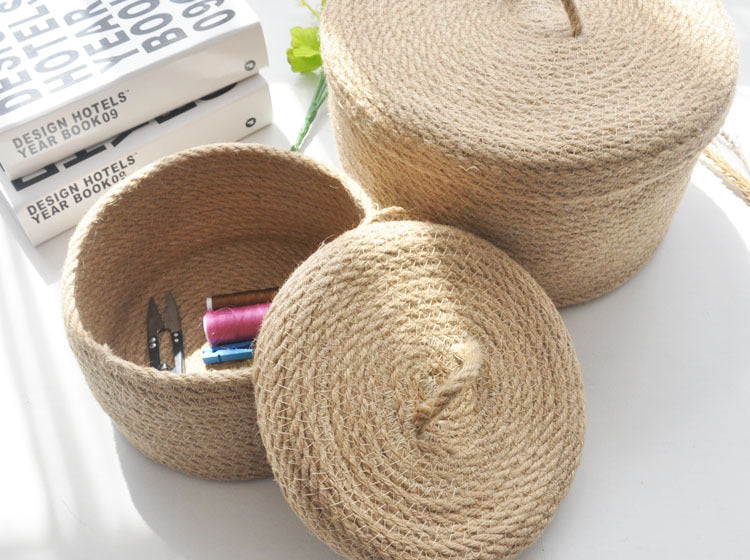 Eco-Friendly Woven Jute Storage Baskets Set - Natural Beige, Round, Durable