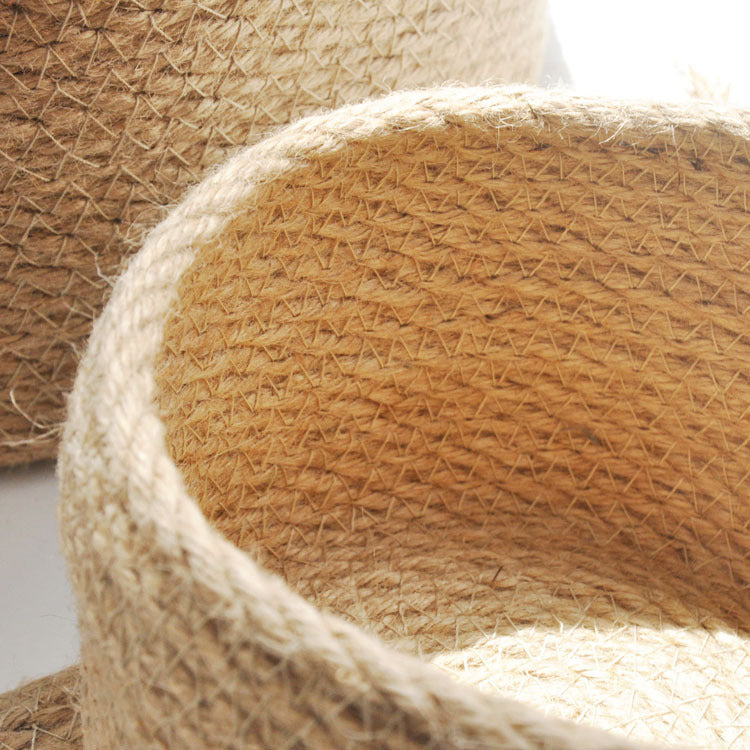 Eco-Friendly Woven Jute Storage Baskets Set - Natural Beige, Round, Durable