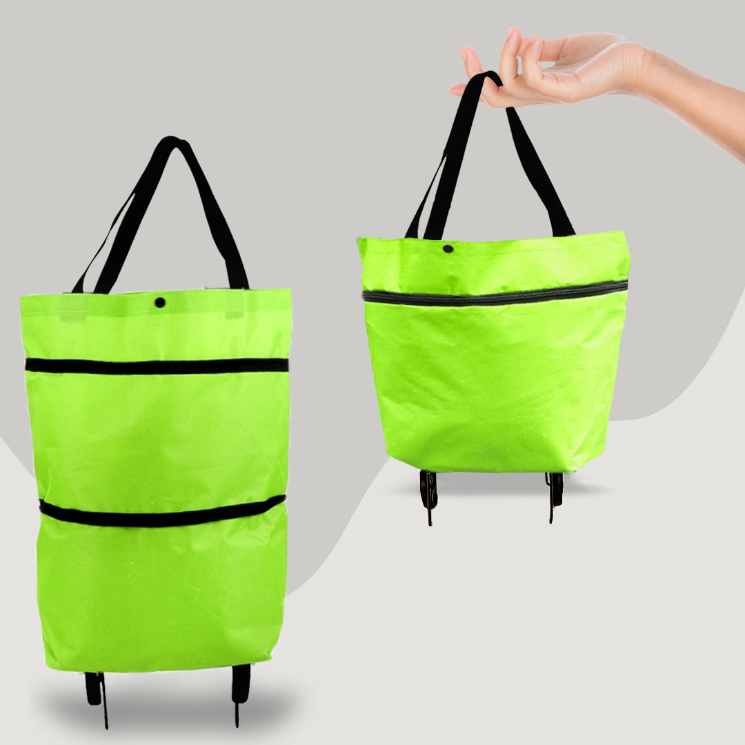 Eco-Friendly Convertible Shopping Bag with Wheels - Green Tote