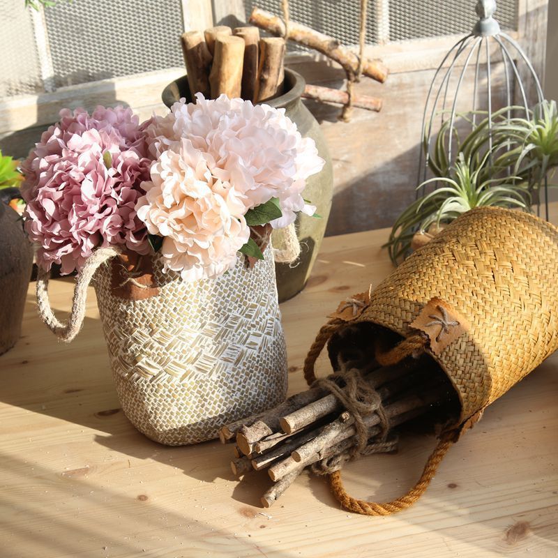 Eco-Friendly Woven Storage Baskets - Natural Beige with Brown Accents