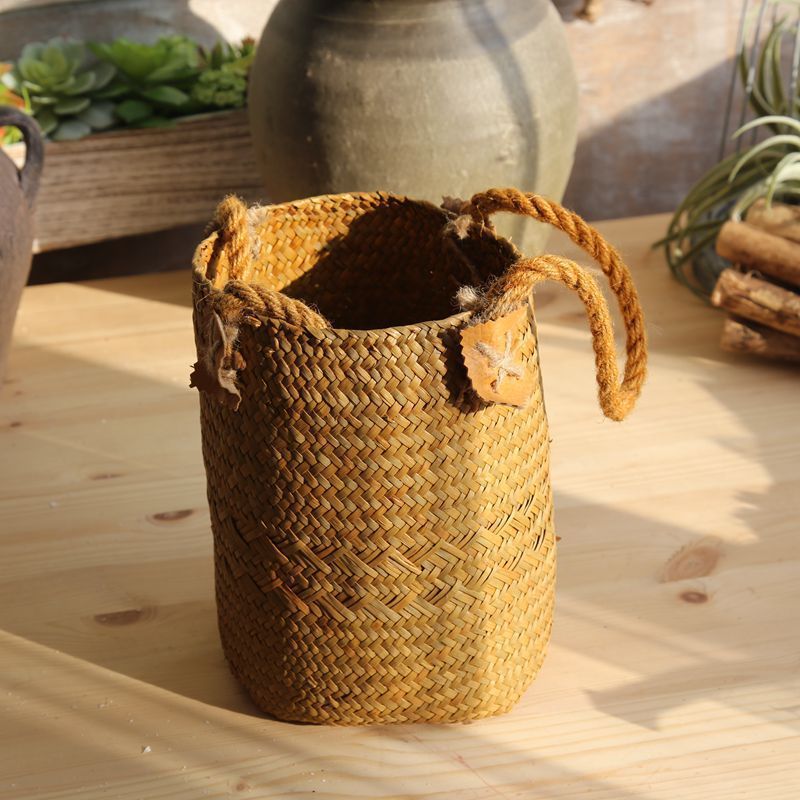 Eco-Friendly Woven Storage Baskets - Natural Beige with Brown Accents