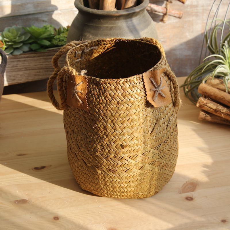 Eco-Friendly Woven Storage Baskets - Natural Beige with Brown Accents