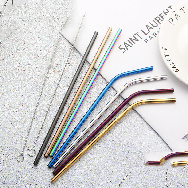 Eco-Friendly Stainless Steel Reusable Metal Straws with Cleaning Brushes