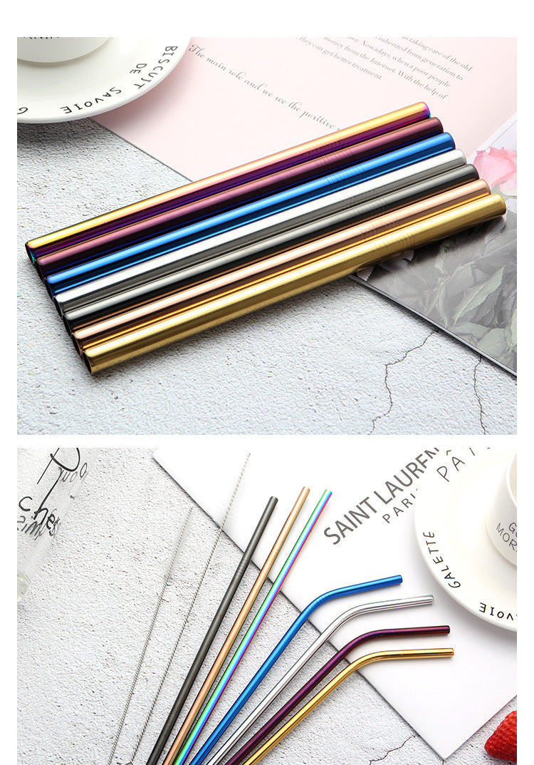 Eco-Friendly Stainless Steel Reusable Metal Straws with Cleaning Brushes