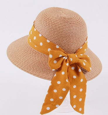 Eco-Friendly Wide-Brimmed Sun Hat with Pink Polka Dot Ribbon
