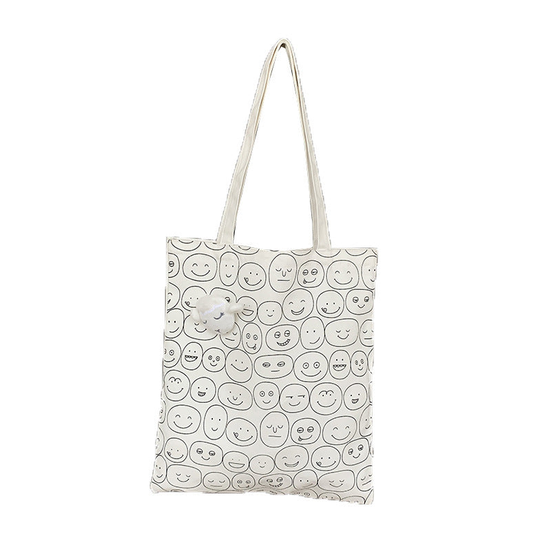 Eco-Friendly Black Smiley Face Tote Bag - Sustainable & Reusable