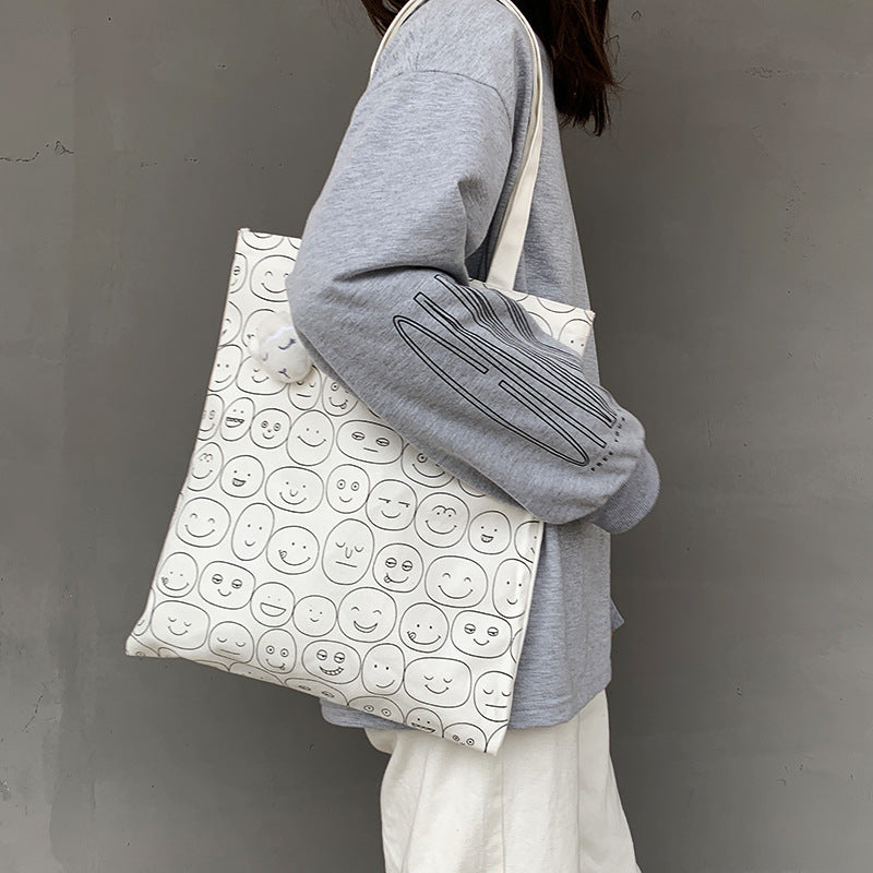 Eco-Friendly Black Smiley Face Tote Bag - Sustainable & Reusable