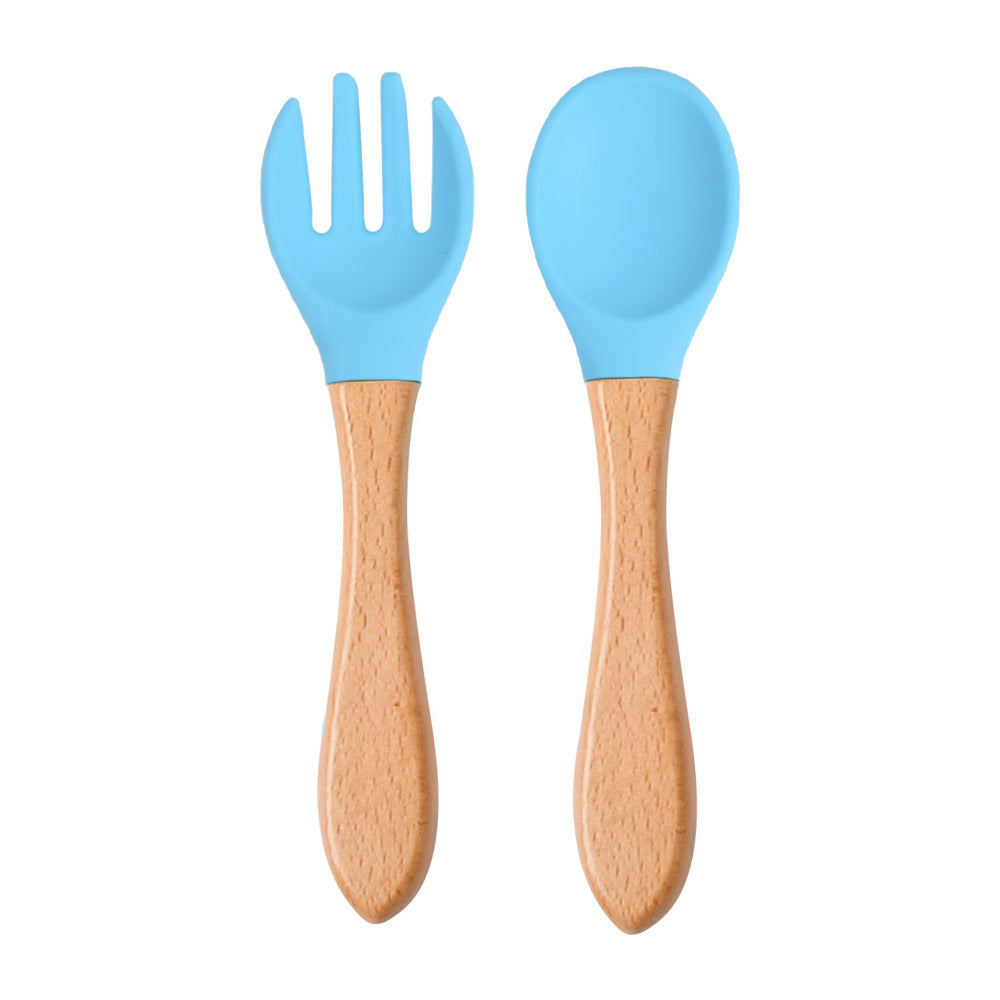 Eco-Friendly Silicone & Wood Utensil Set for Kids - Blue