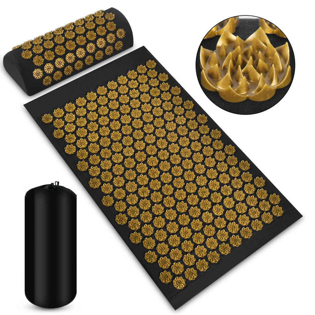 Black Acupressure Mat and Pillow Set for Wellness and Relaxation