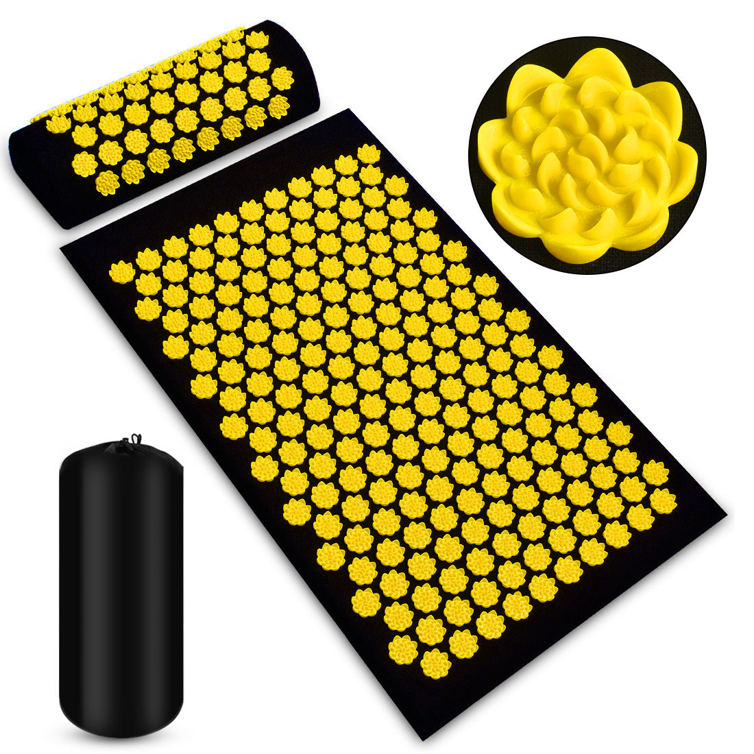 Black Acupressure Mat and Pillow Set for Wellness and Relaxation