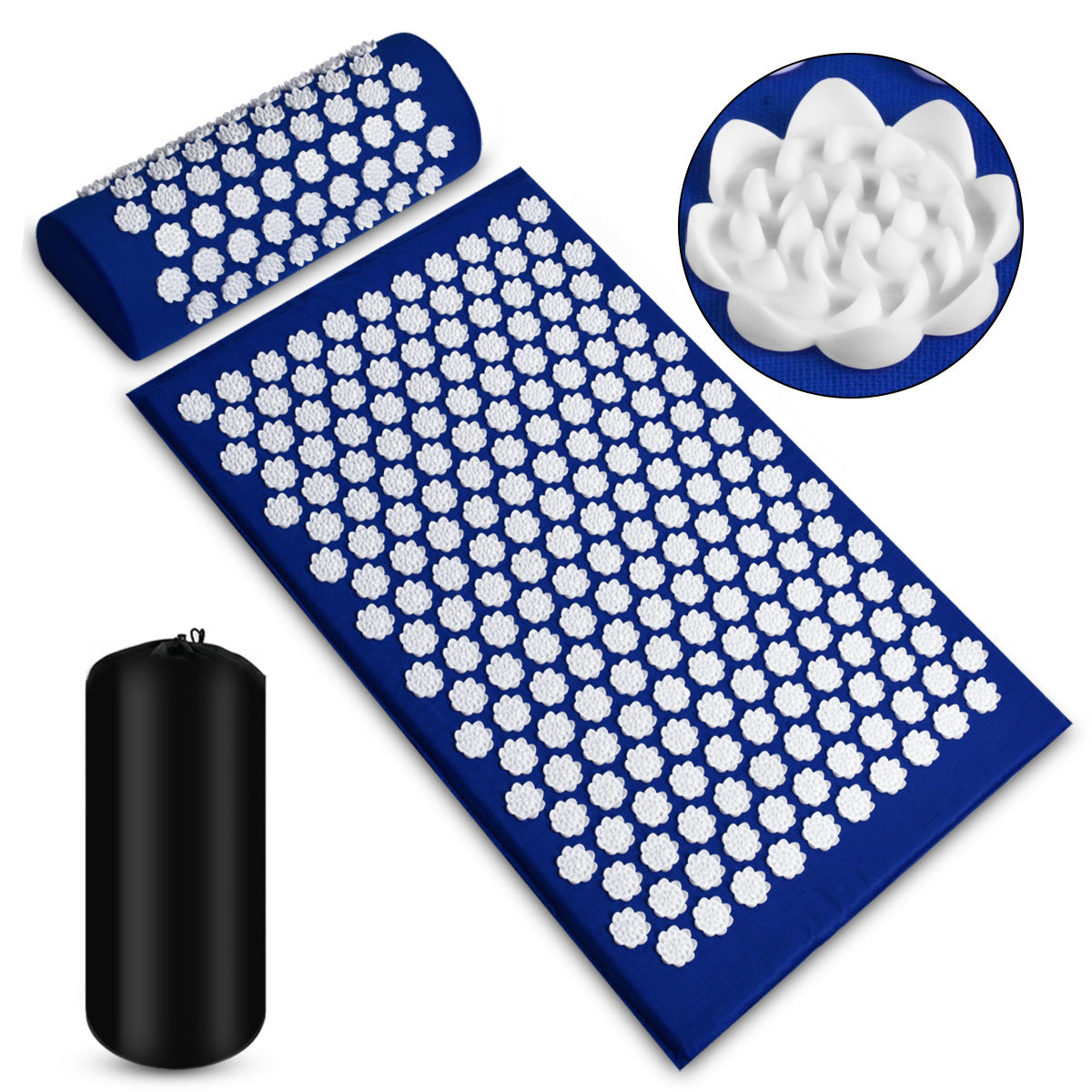 Black Acupressure Mat and Pillow Set for Wellness and Relaxation