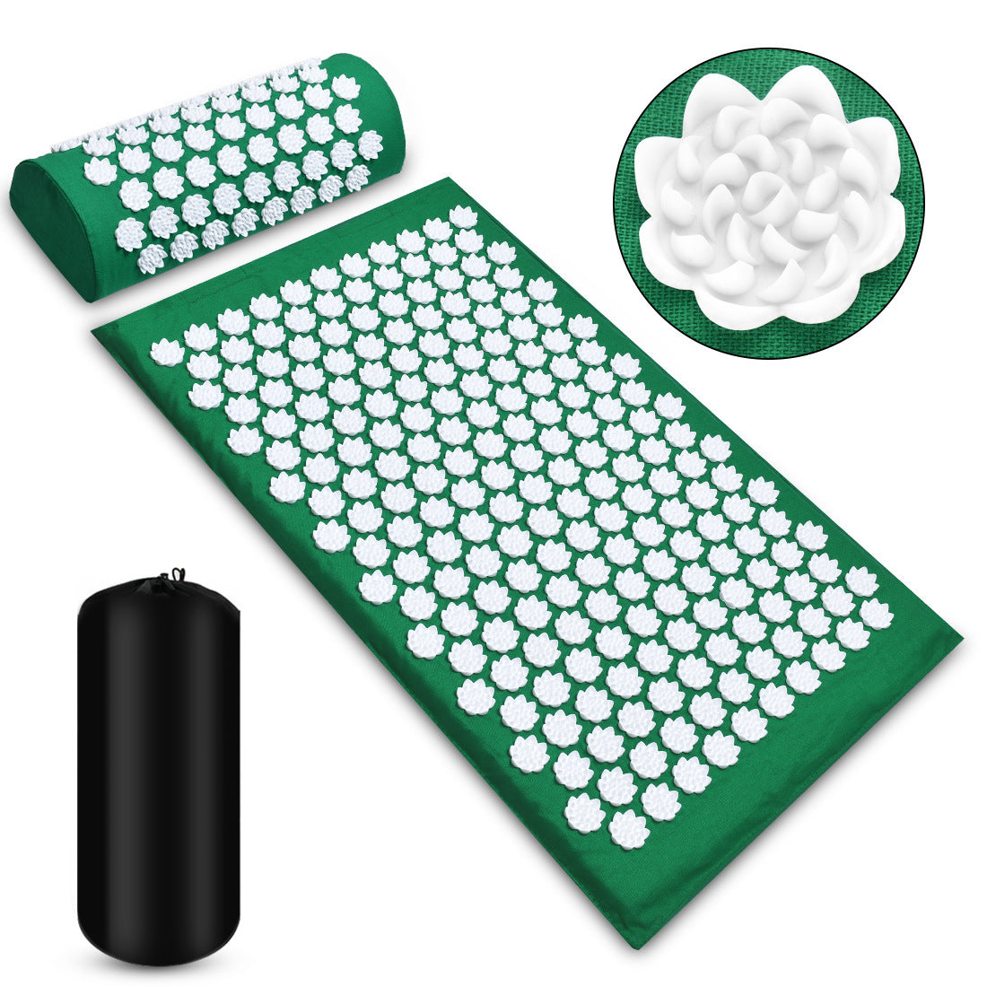 Black Acupressure Mat and Pillow Set for Wellness and Relaxation